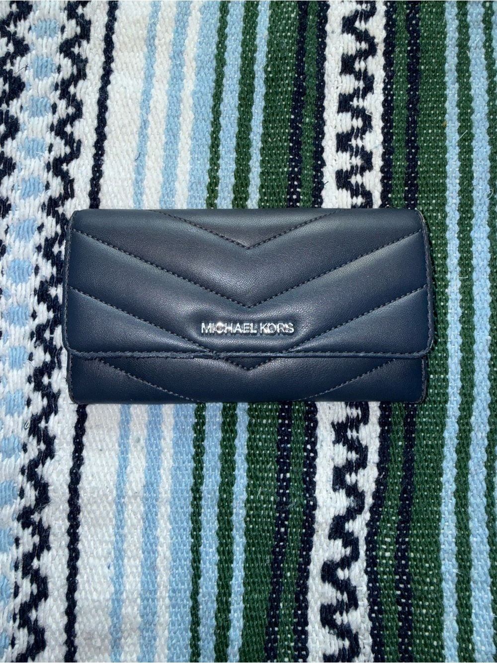Michael Kors Dark Navy Quilted Chevron Card Holder Wallet